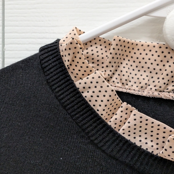 Adrianna Papell Black and Cream Polka Dot Sweater - Picture 4 of 7